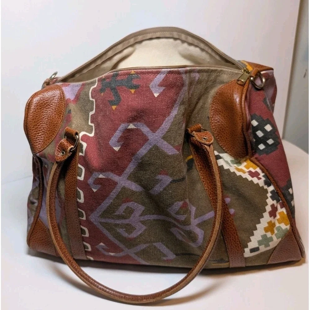 Vintage Sierra Collection Dallas Southwest Weekender Tote Bag Leather Trim 1980s